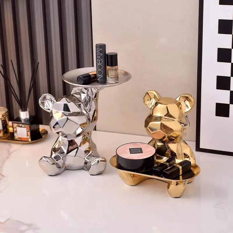 Keramická geometrická medvedí ozdoba Coin Bank Domov Obývacia izba Deskorené ovládanie Kľúčový skladovací podnos dekoratívnej sochy darček