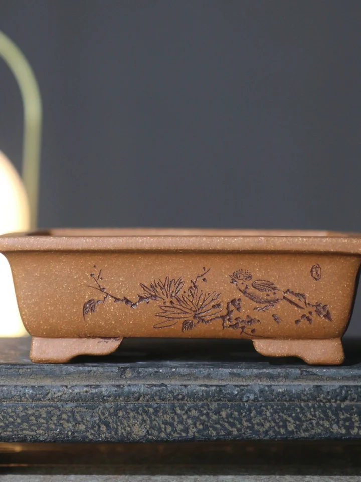 Keramická ručná vyrábaná vyrezávaná bonsai hrniec, jesenná chryzantém, tradícia čínskeho vzoru kabíny domáci stôl Záhrada Dekorácia