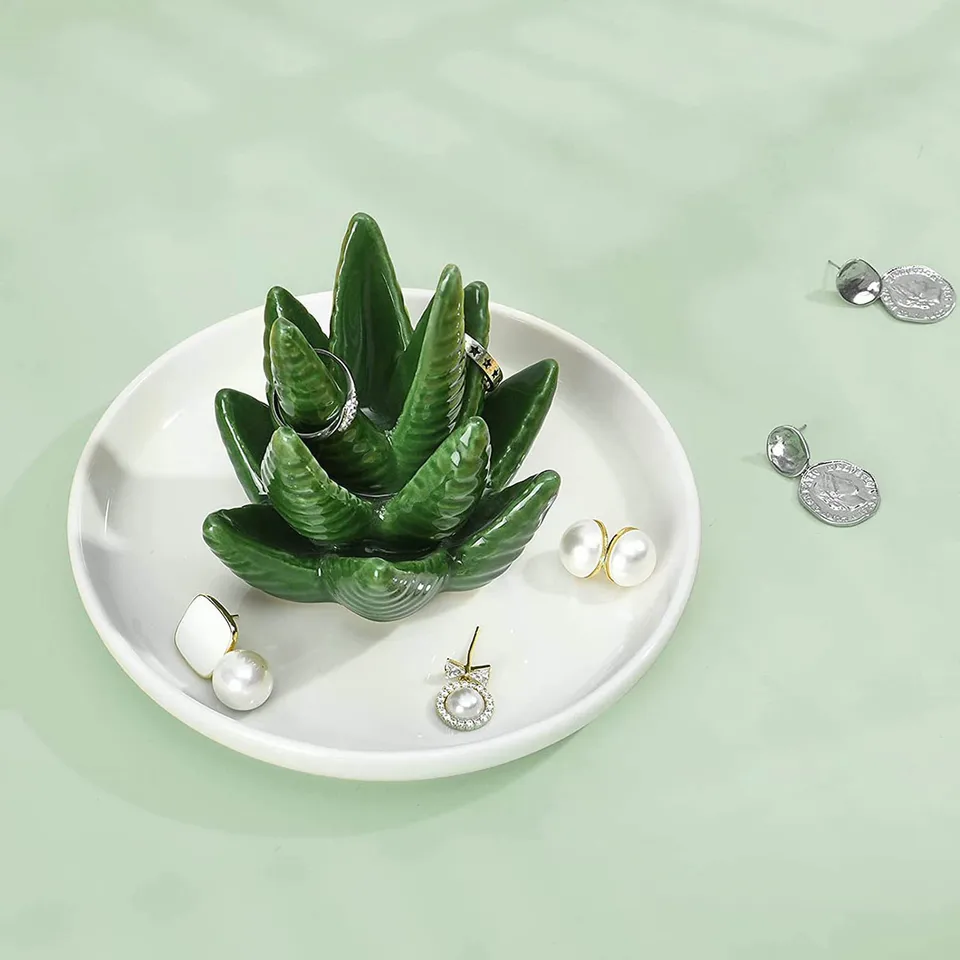 Keramická stolová dekorácia aloe prsteň držiak šperky Tray keramický kaktusový kruhový misk Drinket podnos pre najlepšiu a ornamentovú súpravu