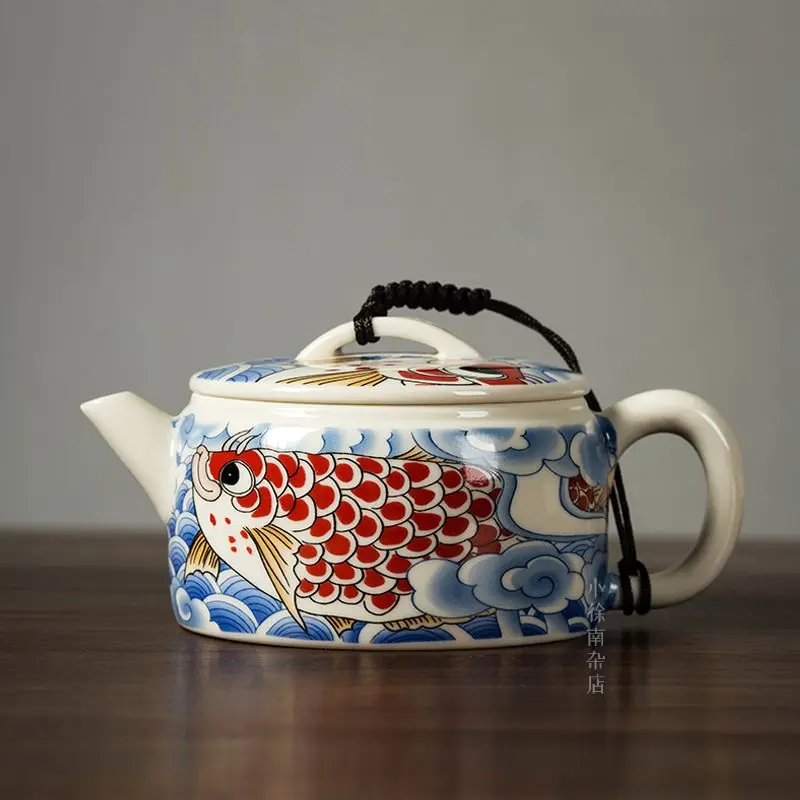 Keramická čajová kanvica Kung Fu Čajovňa staroveká modrá a biela porcelánová domácnosť
