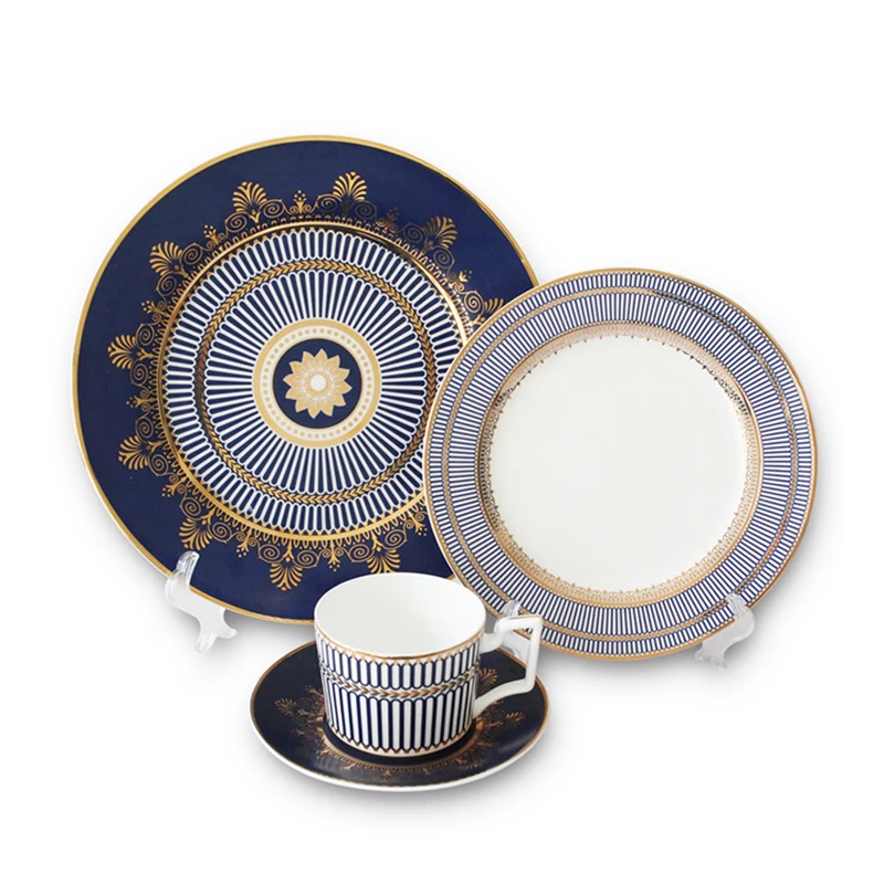 Keramické príbory set večere šálka a podšálka Vajilla plochá tanier Kosť Čína Platter Porcelán modrý podnos domáci dekorácia 1 ks