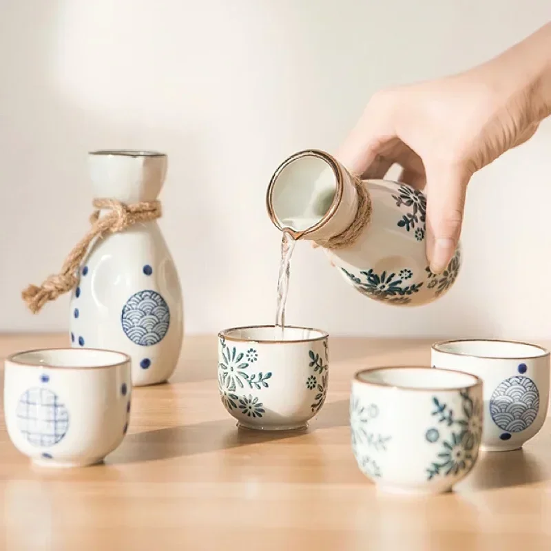 Keramické víno sada japonský štýl íl modrá a biela sake hrniec čaj šálka vodného tovaru Domov kuchyňa Kuchynská barová dekorácia Dodávky