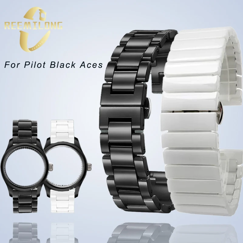 Keramický hodinkový remienok 20 mm 22 mm vysoko kvalitný Soild Black White Smooth Men's Watchand Bracelet Darčekový nástroj pre IWC Pilot Black Aces
