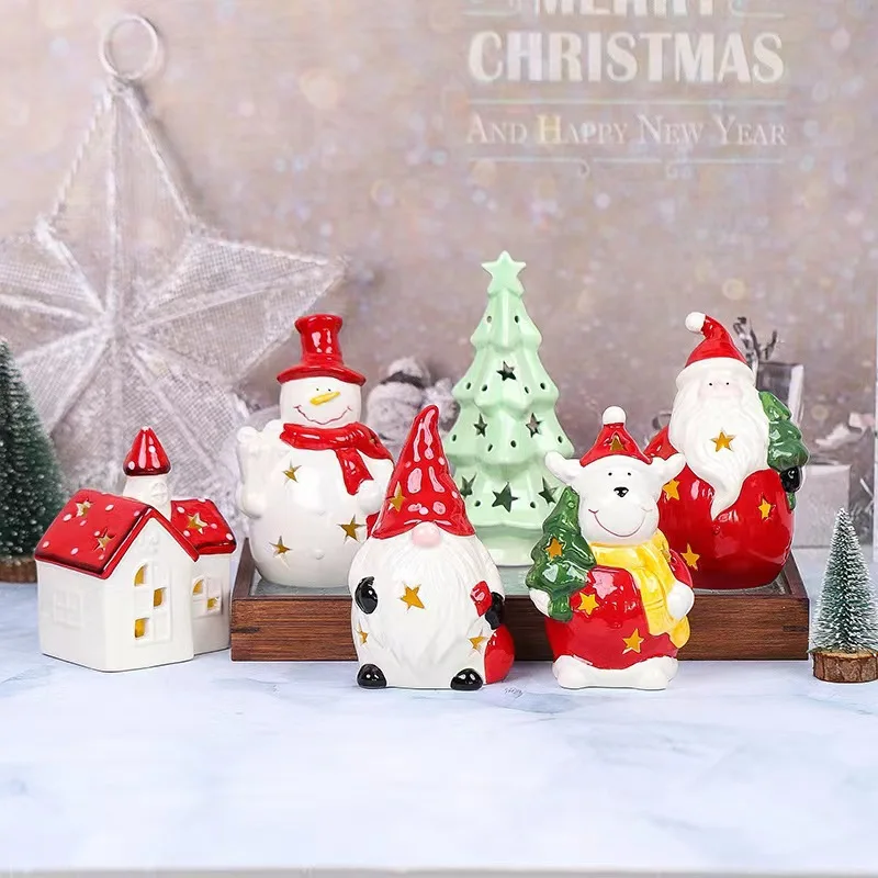 Keramický vianočný stromček svietnika Lampa Nočný svetlo snehuliak santa dekorácia dekorácia narodeniny detský darček domáca dekorácia