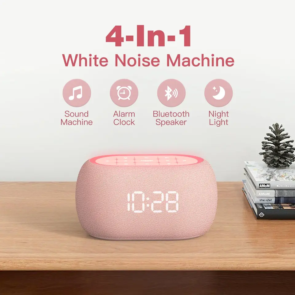 Kerchan hite hlukový zvukový zvukový počítač Adam s reproduktorom Bluetooth, hi-fi stereofónny zvuk, 21 upokojujúcich zvukov/7 nočných svetiel