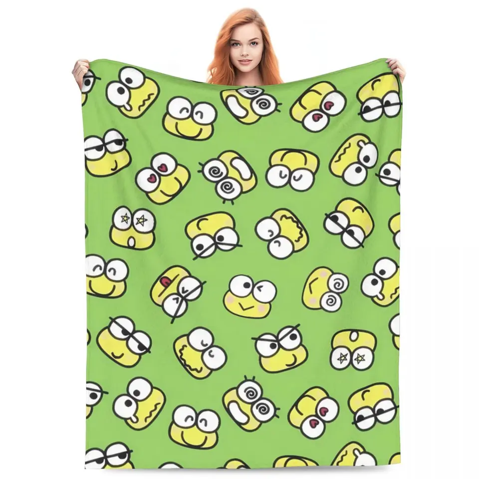 Keroppi veľké oči Super teplé prikrývky letún cestovné plyšové hádzanie prikrývka estetika vonkajšia flanelová posteľná posteľná pohovka