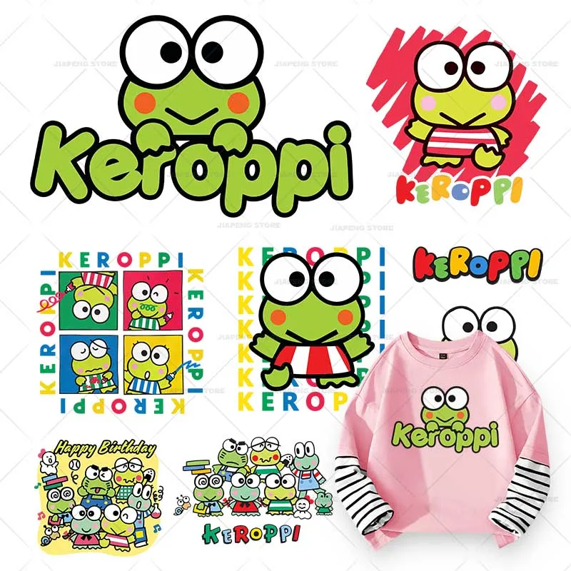 Keroppi záplaty železo na prevody tepla pre deti oblečenie Sanrio Family Thermal Tlačené nálepky