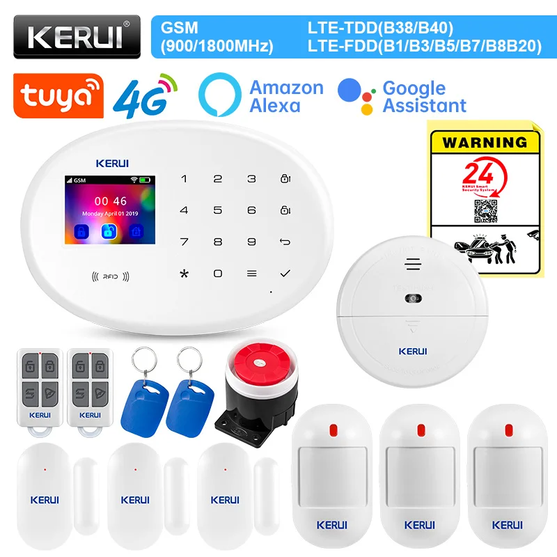 Kerui Tuya Smart Alarm System W204 4G WiFi GSM Alarm pre prácu s domácou bezpečnosťou Alexa s senzorom detektora pohybu