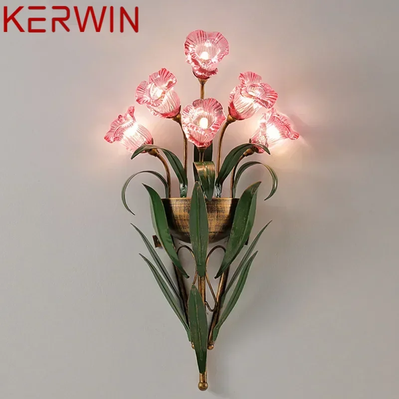 Kerwin American Style CountrySide Wall Lamp francúzska pastoračná LED tvorivá kvetina obývacia izba Spálňa Koridor domáca dekorácia