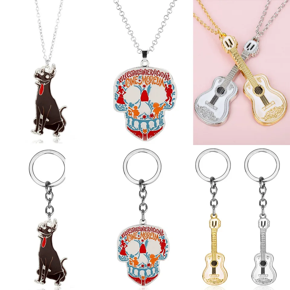Keychain Coco Cosplay kostýmy Miguel Guitar Model Key Držiteľ prsteňa pre ženy mužov Keby Keyring šperky