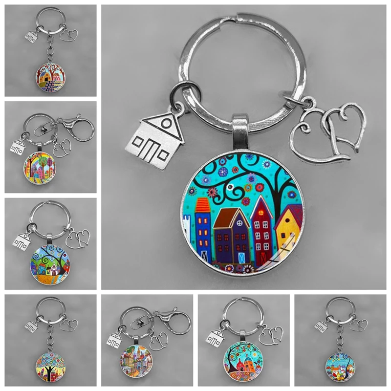 Keychain for New House, Krásny dom Keychain pod hviezdami, šperky darček keychain pre nový dom