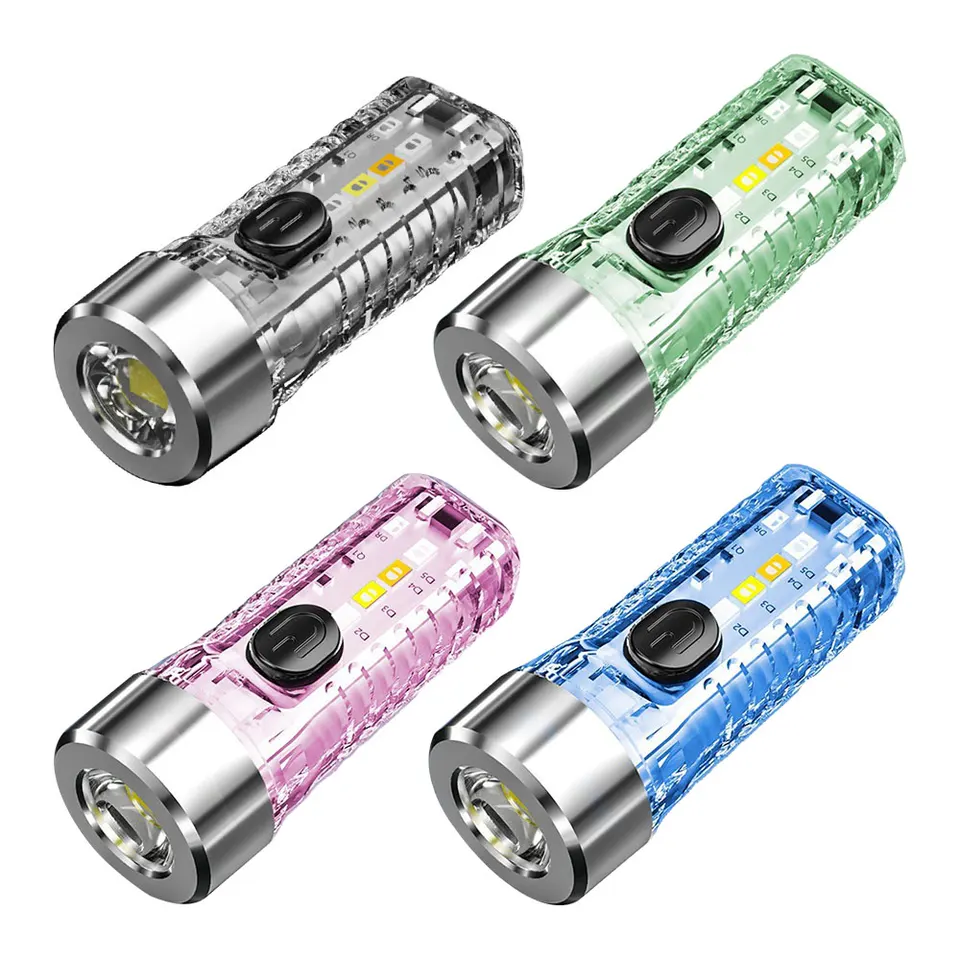 Keychain Light Outdoor Home Mini Luminous Multifunkcia Červená a modrá blikajúca nabíjateľná silná svetlá baterka