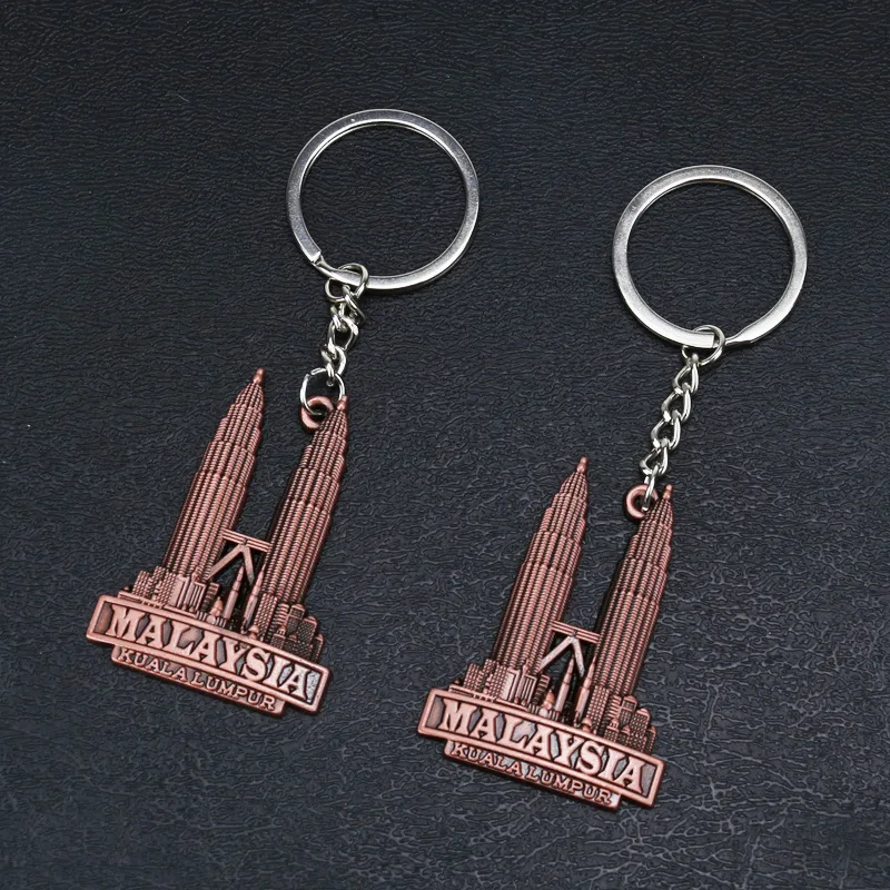 Keychain Malajzia Budova prívesok KLCC Twin Tower Keyring Unikátny darček pre turistickú tašku kúzlo kľúče kľúče šperky