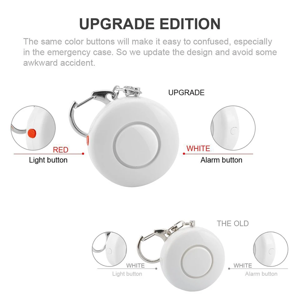 Keychain Round Osobný alarm s LED svetlom 130 dB vysoký decibel ženskej sebaobrannej núdzovej núdzovej ťažkosti siréna