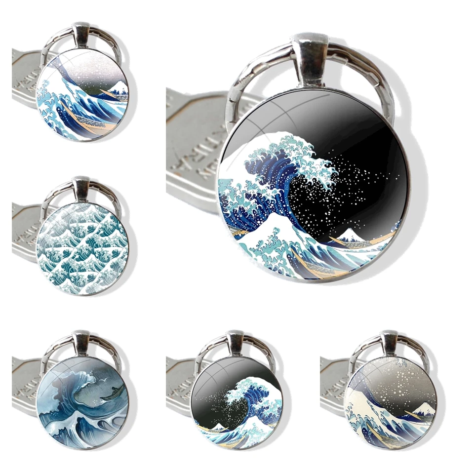 Keychain Ručne vyrobený sklenený sklenený držiak kľúča kľúča kľúča Kľúčové reťazce vĺn japonsko Japan Japan