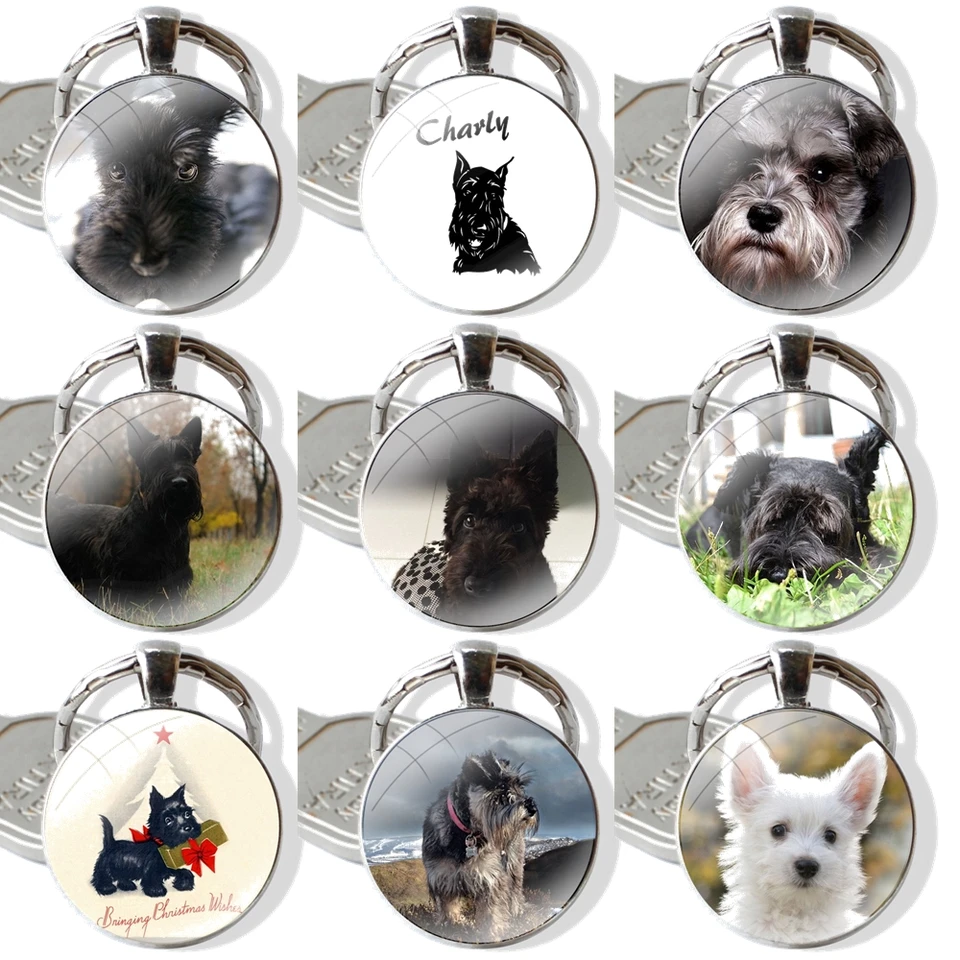 Keychain Ručne vyrobený sklenený sklenený držiak kľúča kľúča Kľúčové reťaze Scottish Terrier Dog Puppy Puppies