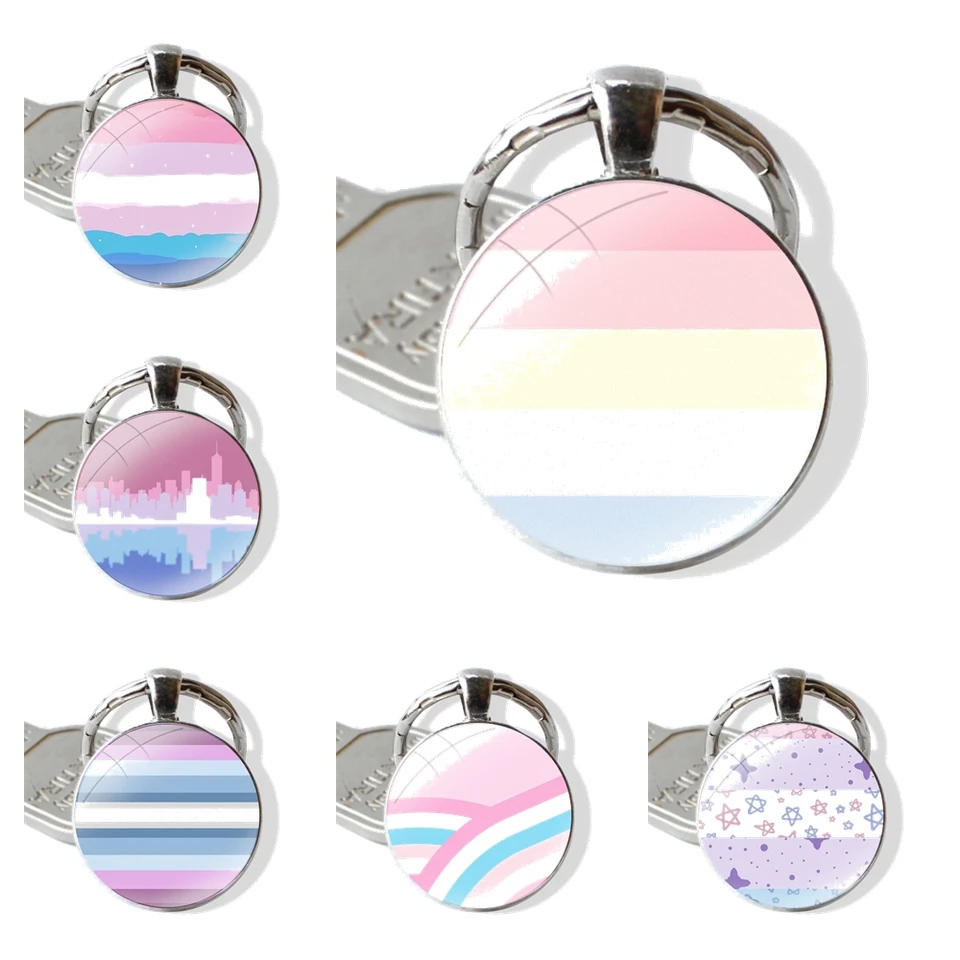Keychain Ručne vyrobený sklenený sklenený držiak kľúča kľúča kľúča kľúča bigender vlajka bigender