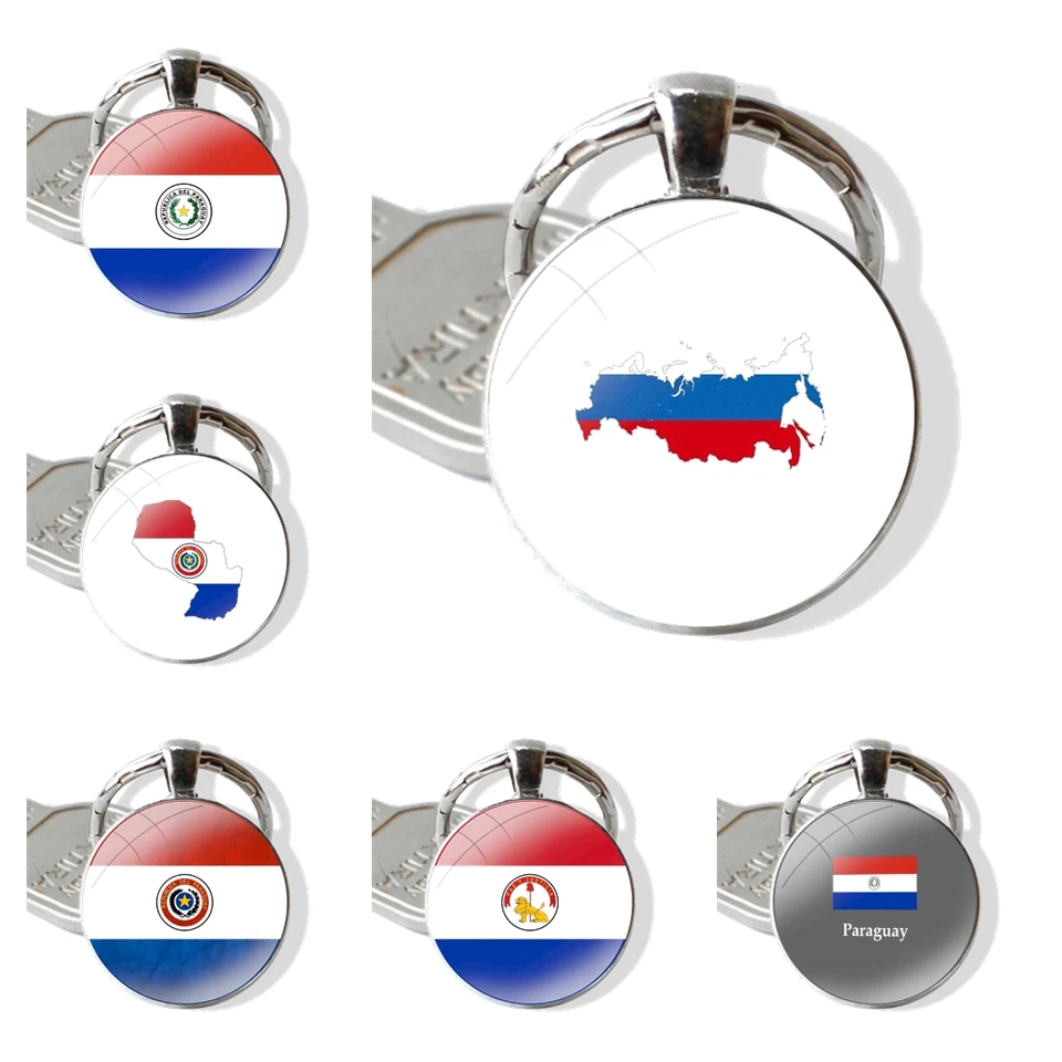 Keychain Ručne vyrobený sklenený sklenený držiak kľúča kľúča kľúča kľúča kľúče Paraguay národná vlajka
