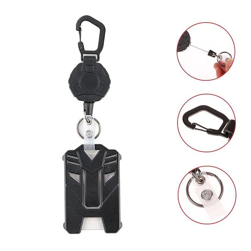 Keychain ťažká držiak z nehrdzavejúcej ocele ID držiak odznaku so zatiahnuteľným navijakom vertikálnou šnúrkou odolnou anti-lost taktickou kartou
