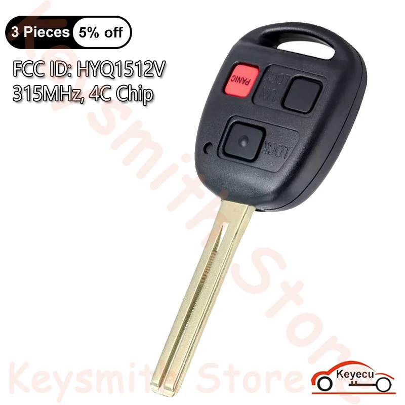 Keyecu 3 tlačidlá 315 MHz 4C Long Blade pre Lexus LX470 1998 1999 2000 Automatické diaľkové ovládanie Kľúč FOB FCC ID: HYQ1512V