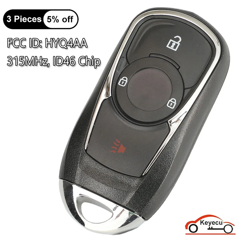 Keyecu 3 tlačidlá 315 MHz ID46 ChIP pre Buick Encore 2017 2018 2019 2020 2020 Automatické inteligentné diaľkové ovládanie Key FOB FCC ID: HYQ4AA 13508417