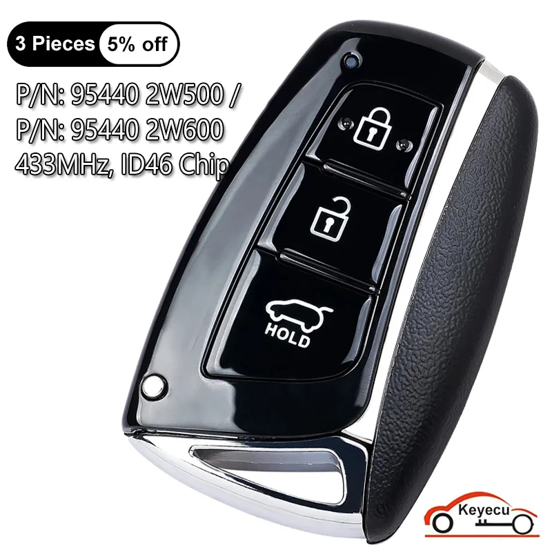 Keyecu 3 tlačidlá 433 MHz ID46 Chip pre Hyundai Santa Fe 2012-2017 Automatické inteligentné diaľkové ovládanie Key FOB 95440 2W500 / 95440 2W600