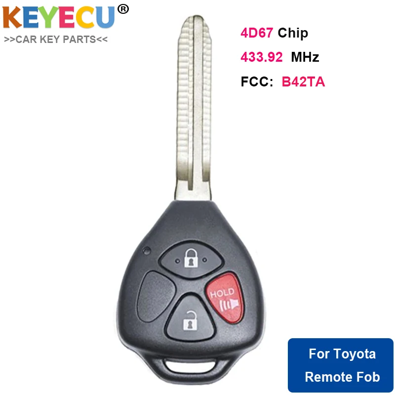 Keyecu diaľkové ovládanie vozidla pre Toyota 2005 2006 2007 2008 Hilux, tlačidlo FOB 3 - 433,92 MHz - 4d67 Chip - Model: B42TA