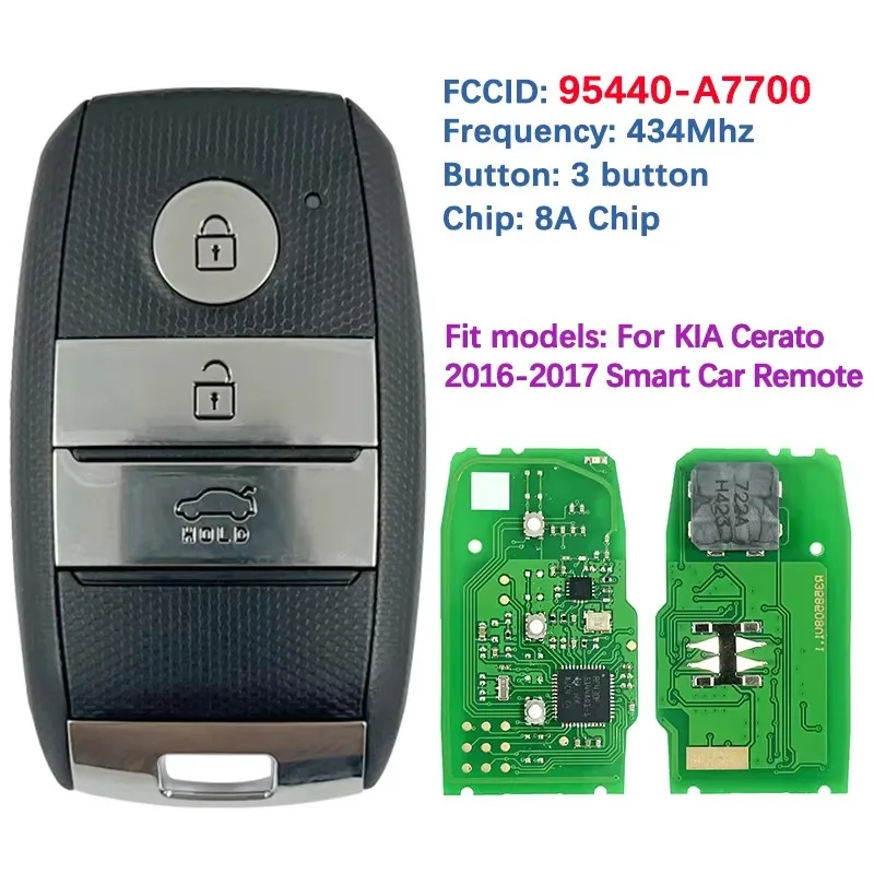 Keyecu náhrada inteligentná proximita vzdialený kľúč 433MHz 8a Chip 3Buttons FOB pre Kia Cerato 2016-2019 PN: 95440-A7700