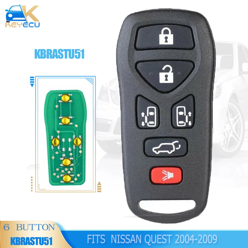 KEYECU PN: KBRASTU51 RETABLE KEY FOB 6 Button pre Nissan Quest 2004 2005 2006 2007 2008 2009