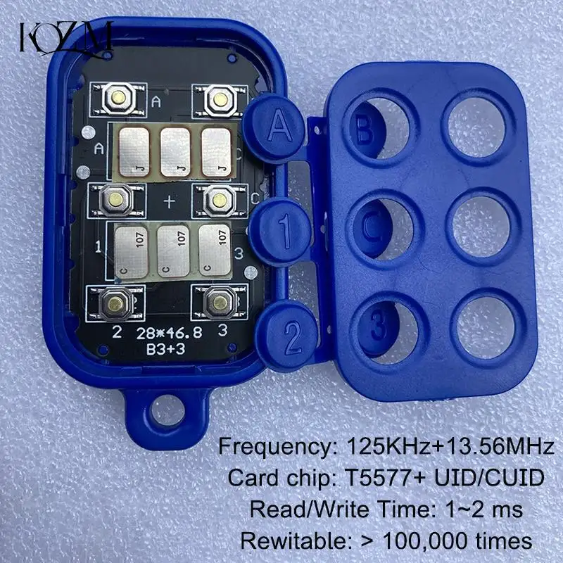Keyfob 6 v 1 125 kHz T5577 EM ID zapisovateľné IC 13,56MHz 1K S50 UID vymeniteľné karty