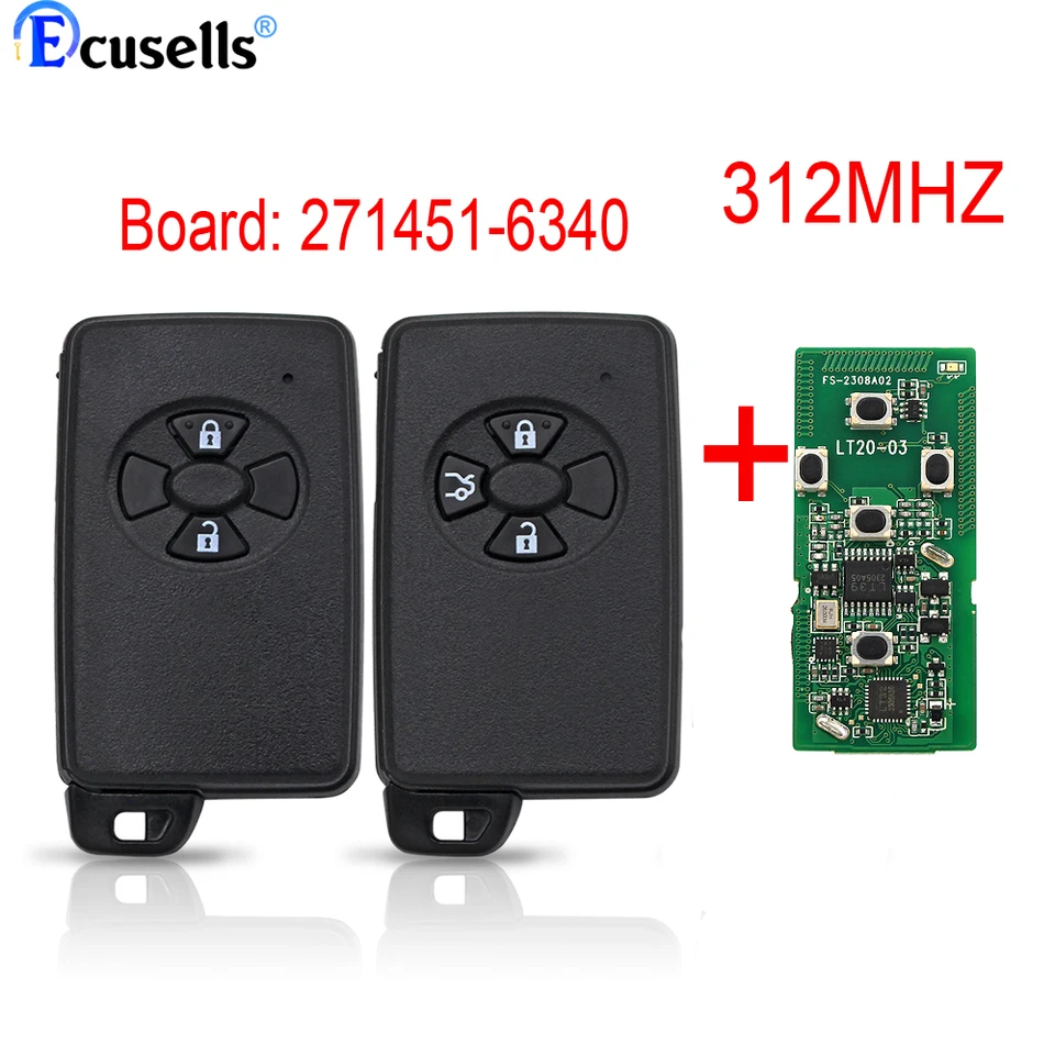 Keyless Go 2/3 Tlačidlá Vzdialený kľúč 271451-6340 pre Toyota Axio Premio Keyless Keyless Case 4D Chip 312MHz Smart Key Výmena