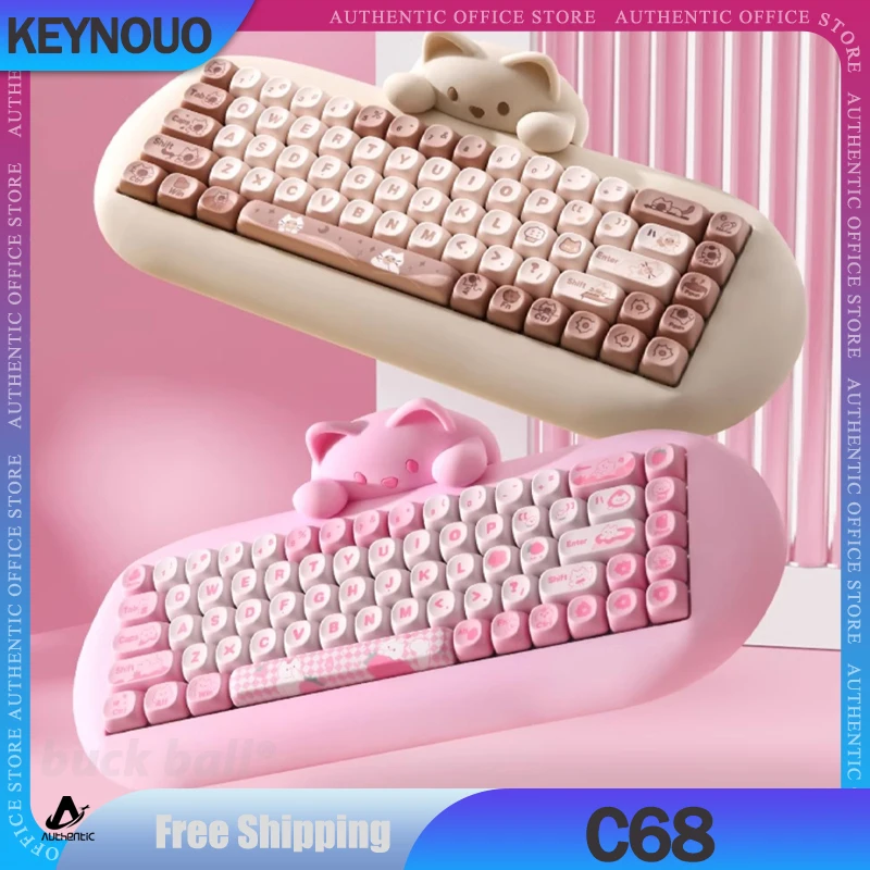 Keynouo C68 CAT Mechanická klávesnica 3Mode USB/2,4G/Bluetooth bezdrôtové klávesnice Hot Swap RGB Custom Gamer Office Keyboards Gifts