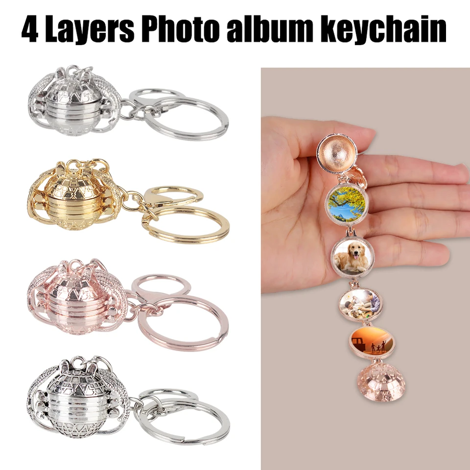 Keyring for Women Angel Wings Flash Box Magic Photo Locket Memoret Locket Key Chains 4 vrstvy módne album krabica otvorená
