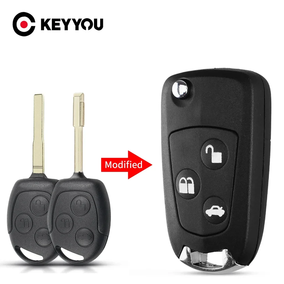Keyyou 10ks modifikované diaľkové puzdro na kľúče od auta pre Ford Focus Mondeo Fiesta C-Max Fusion Transit KA FO21 HU101 FOB 3 tlačidlá