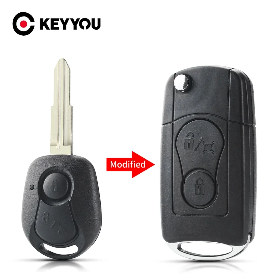 Keyyou 2 gombíky Kľúč na výmenu fobového krytu diaľkový kryt pre Ssangyong Actyon Kyron Rexton s nezostrihanou čepeľou
