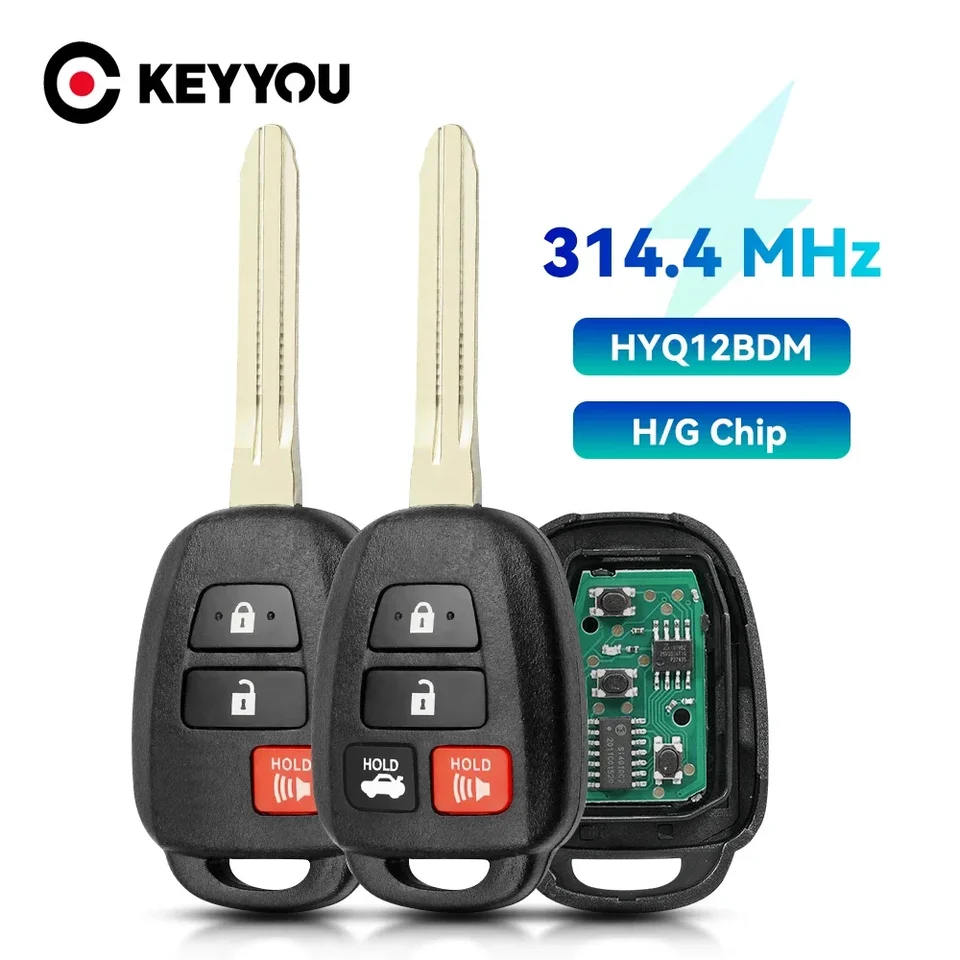 Keyyou 3/4 Button Diaľkové auto Kľúč 314,4 MHz pre Toyota Camry 2012-2016 Corolla 2014-2017 s GH Chip Hyq12bdm Hyq12bel