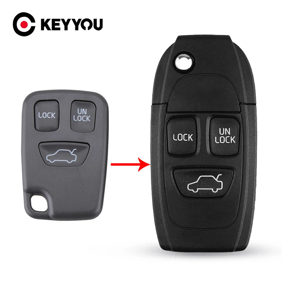 Keyyou 3 tlačidlá diaľkové sklopnutie Skladacie sklopovanie Smart Car Key shell puzdro pre Volvo XC70 XC90 V50 V50 S60 S80