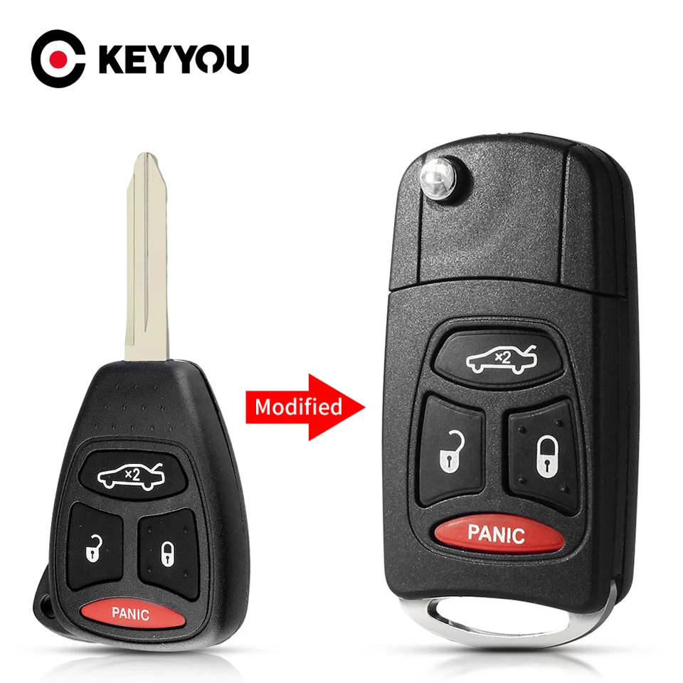 Keyyou 4 tlačidlo Diaľkové sklopné sklopné kľúče shell shellu pre puzdro pre Chrysler 300 300C Aspen Dodge Magnum Dakota Durango Ram Charger Jeep Cy22