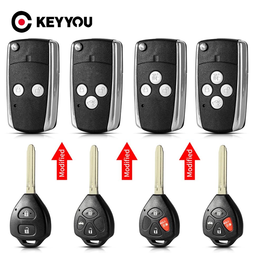 Keyyou Modifed Flip Remote Blank CAR Diaľkové kľúče pre Toyota Camry 2007 2008 2009 2010 Avalon Corolla Matrix Rav4 Venza Yaris