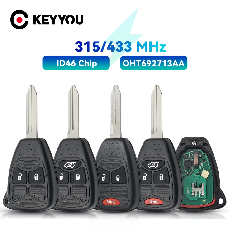 Keyyou OHT692713AA CAR DISTATE Kľúč pre džíp Dodge vozidlo CARAVAN DURANGO DAKOTA CALIBER Charger Avenger 315MHz 433MHz Control