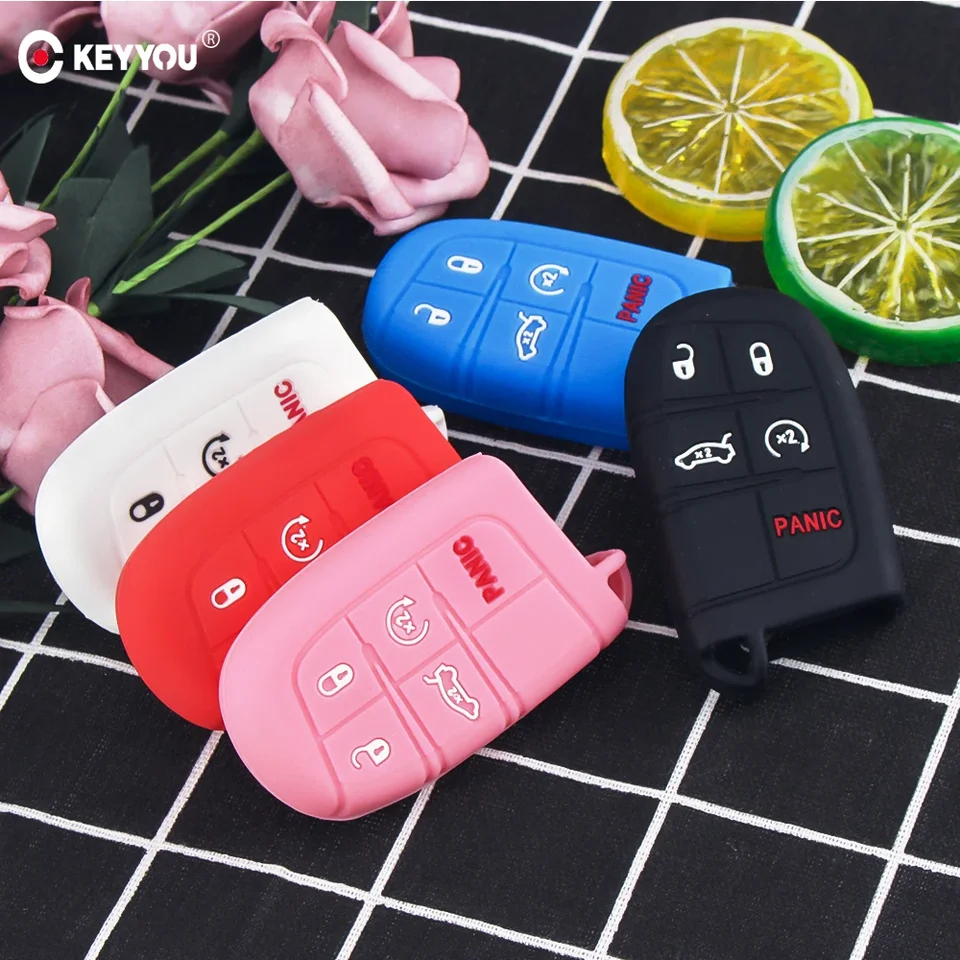 Keyyou Silikone Car Key Case pre Jeep Grand Cherokee Dodge JCUV Dart Journey Chrysler 300C Fiat 5 Gombest Diaľkové gumy FOB