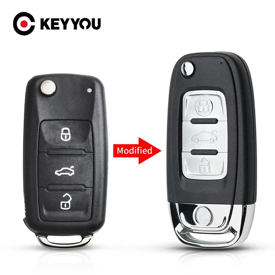 Keyyou Skladanie Flip Modifikované diaľkové vozidlá s obalom na kľúče pre kľúče pre VW Volkswagen Polo Passat B5 Tiguan Jetta Golf Seat Skoda 3 tlačidlá