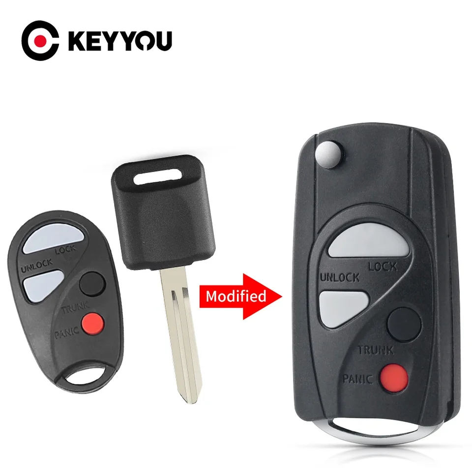Keyyou upravené 4 tlačidlá kľúča shell diaľkové puzdro FOB pre Nissan Sunny A33 Cefiro Teana Versa Livina Sylphy Tiida March X-Trail