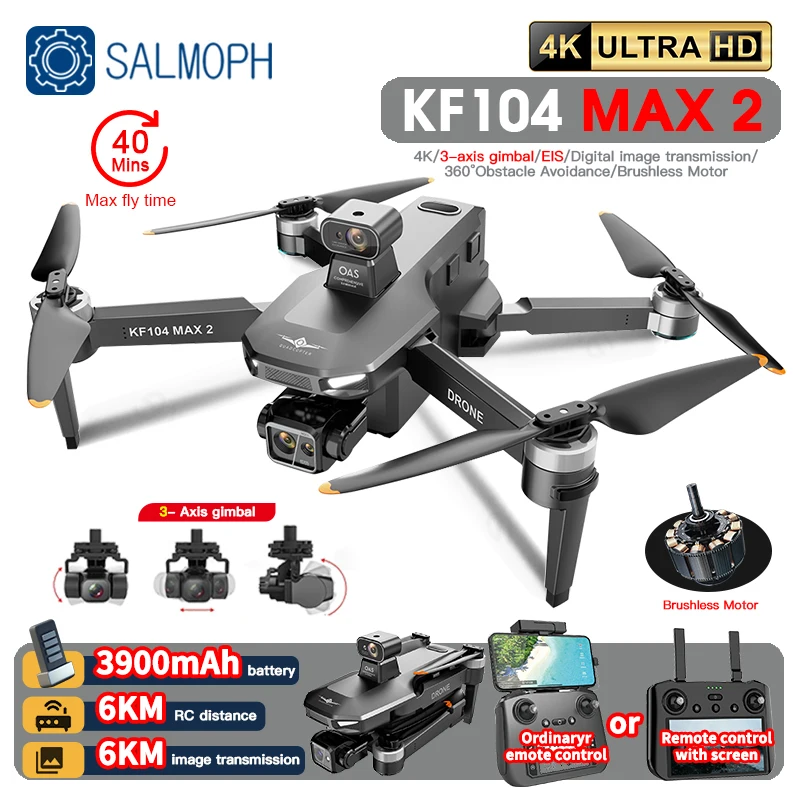 KF104 / KF104max2 Profesionálny robotník s 4K Camera 3-os gimbal WiFi 360 Prekážka vyhýbania sa dotykovej obrazovky FPV Brushless RC DRON