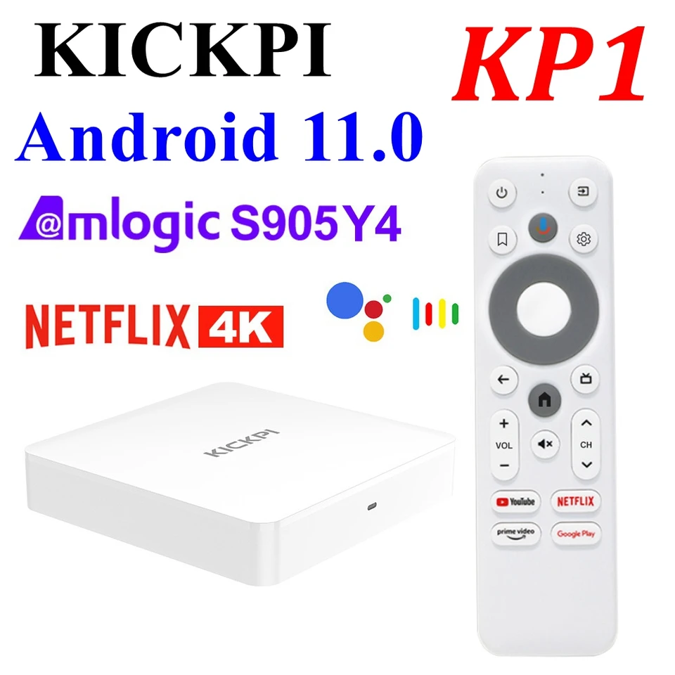 Kickpi KP1 TV Box Google Netflix certifikovaný Android 11 Amlogic S905Y4 2GB 32GB 4K Voice AV1 1080p HD 5G WiFi BT5.0 Androidtv