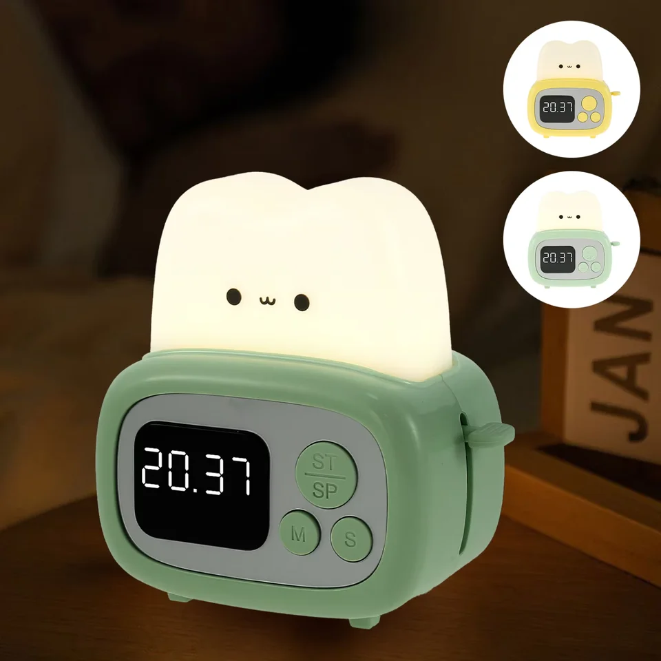 Kid Alarm Hlack Night Light Digital Clock Wake Orologio Spálňa lôžko Časovač roztomilý svetelný chlieb pripomenutie reloj