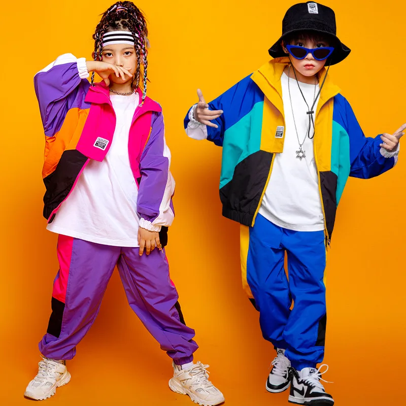 Kid Hip Hop Clothing Zip Up Windbreak Bomber Bunda Top Coat Cast Street Rogger Pants pre dievčatá chlapec jazzový tanečný kostým oblečenie