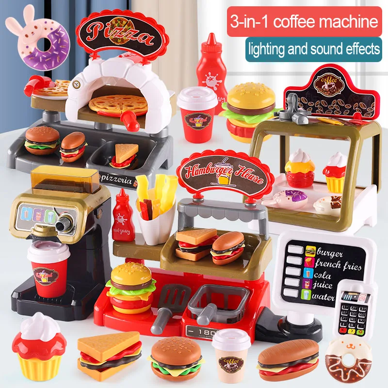 Kid House Game Kitchen Fast Food Restaurant Burger Fries Dezert Coffee Stroj Cashier Set Mini Educational Role Hračky hračky