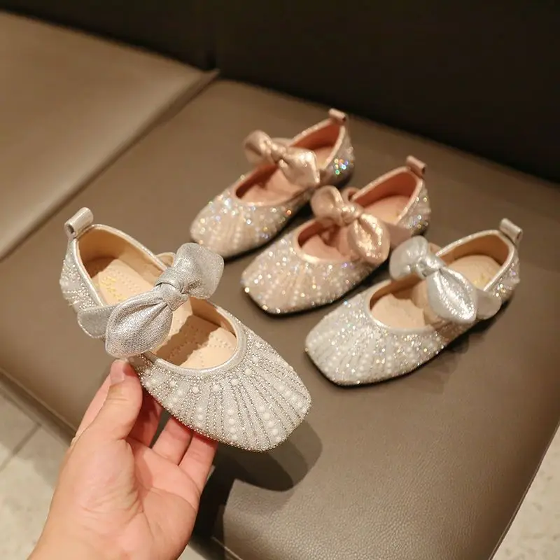 Kid Leather Shoe Girl Single Shoe Soft Sole Princess Shoe Dance Dance Performance Crystal Shoe Girl Shoe Shoe Kid Shoe Mary Janes Shoe