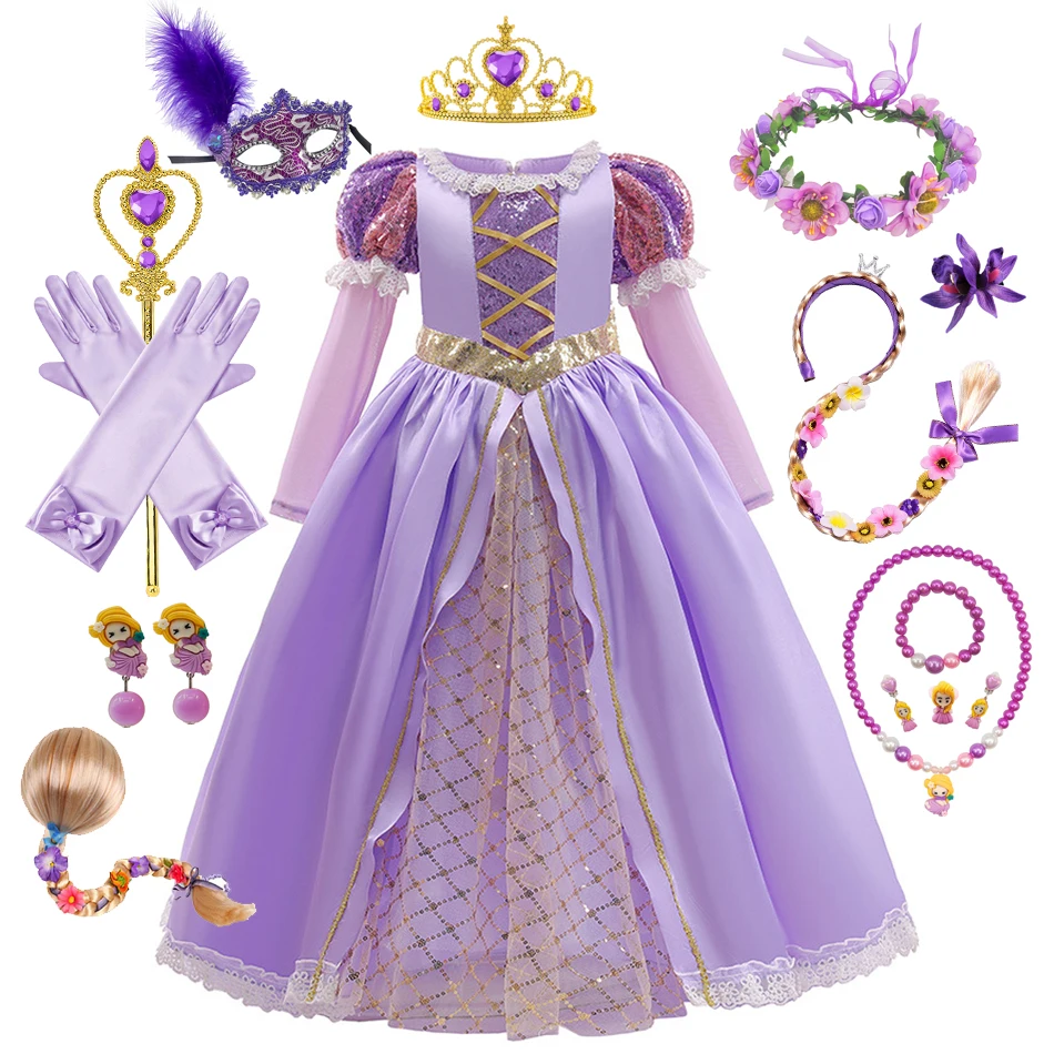 Kid Rapunzel Šaty pre princeznú dievča zamotané kostým Cosplay Koste detská halloween cosplay vianočné karnevalové narodeninové oslavy fantázia
